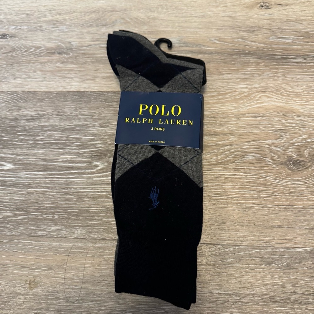 3 Pair Polo Ralph Lauren Black Gray Multi Navy Casual Dress Socks Size 10-13 Men